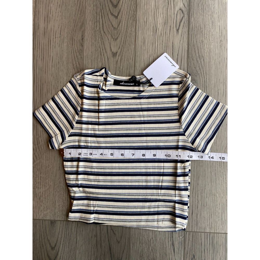 Olivaceous Striped Short Sleeve T-Shirt Juniors Size Small Tee Shirt 90s Y2K NEW - Picture 3 of 8